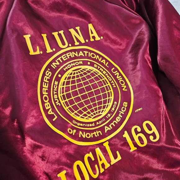 King Louie Vintage Burgundy Satin Bomber Jacket with Yellow Stripes Size M - Picture 5 of 6